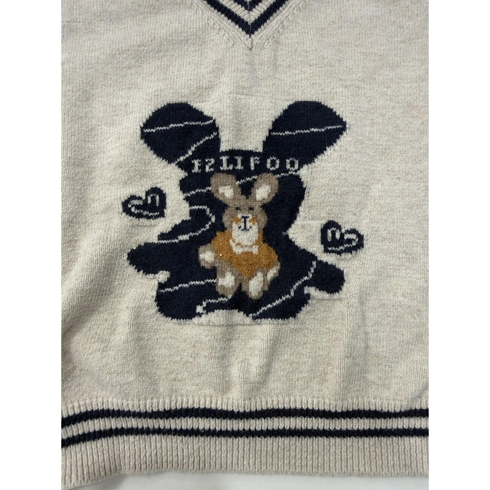 Felifoo Bunny Sweater Vest Womens Small Beige V Neck Knit‎ Preppy Rabbit Cute - Picture 4 of 7